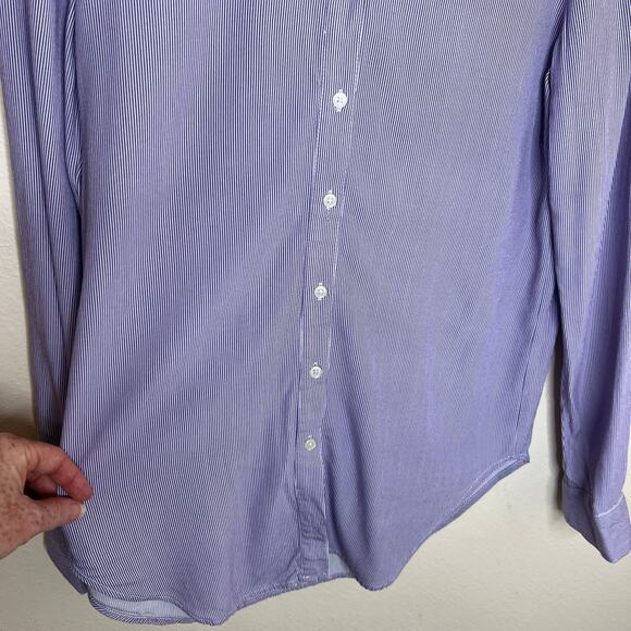 Loft Purple White Stripe Button Up Blouse XS - Picture 4 of 9